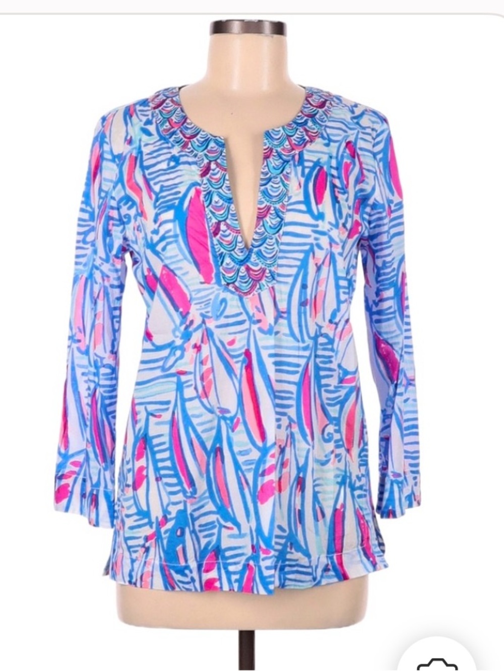 Lilly Pulitzer ICONIC PATRIOTIC Sailboat! Blue Pink Long-Sleeve Tunic EUC